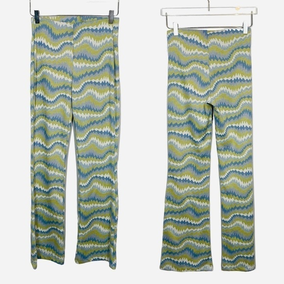 Urban Outfitters Blue/Green/White Print Stretch Pants Pull On Style Size S - Picture 1 of 12